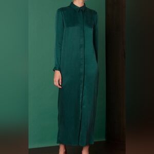 Abercrombie & Fitch Emerald Green Long Sleeve Satin Shirt Dress (Without Belt)